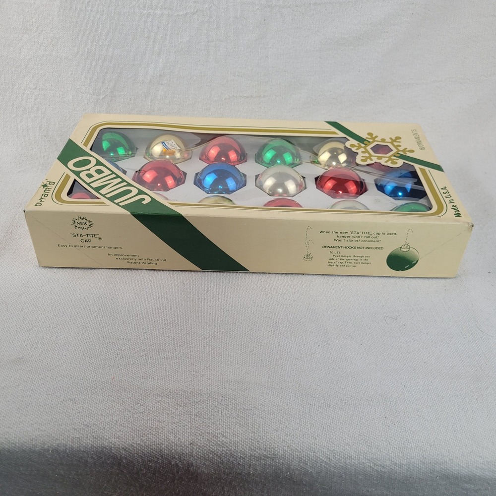 Vintage Pyramid 18 Jumbo Glass Christmas Ornaments Multi Color Made in USA - Picture 10 of 10